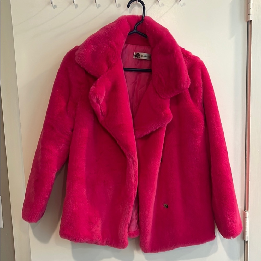 Women's Pink Faux Fur Coat